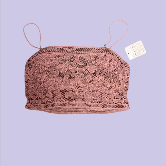 Free People Fp One Lyra Bralette Crochet Embroidered Smocked Strap Top M - Picture 3 of 5